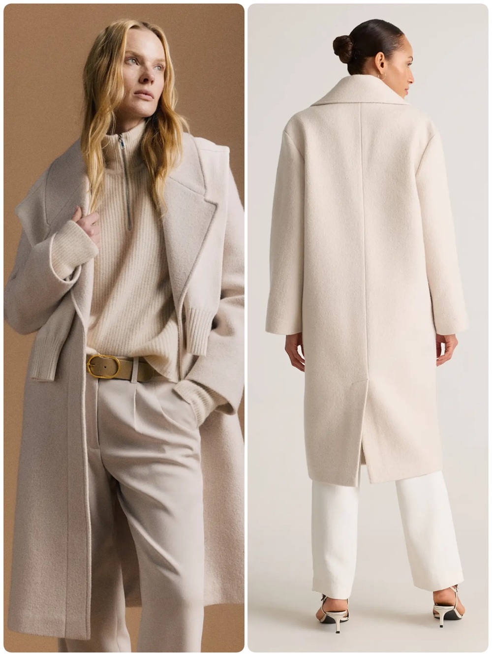 Quince 100% Merino Wool Shawl Collar Long Coat Heather Bone Size Small